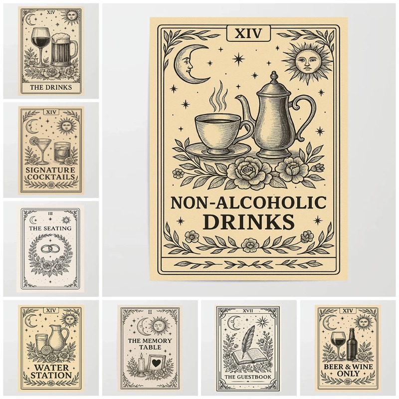 Wine Beer Menu - Vintage Tarot Wedding Poster Beer Wine