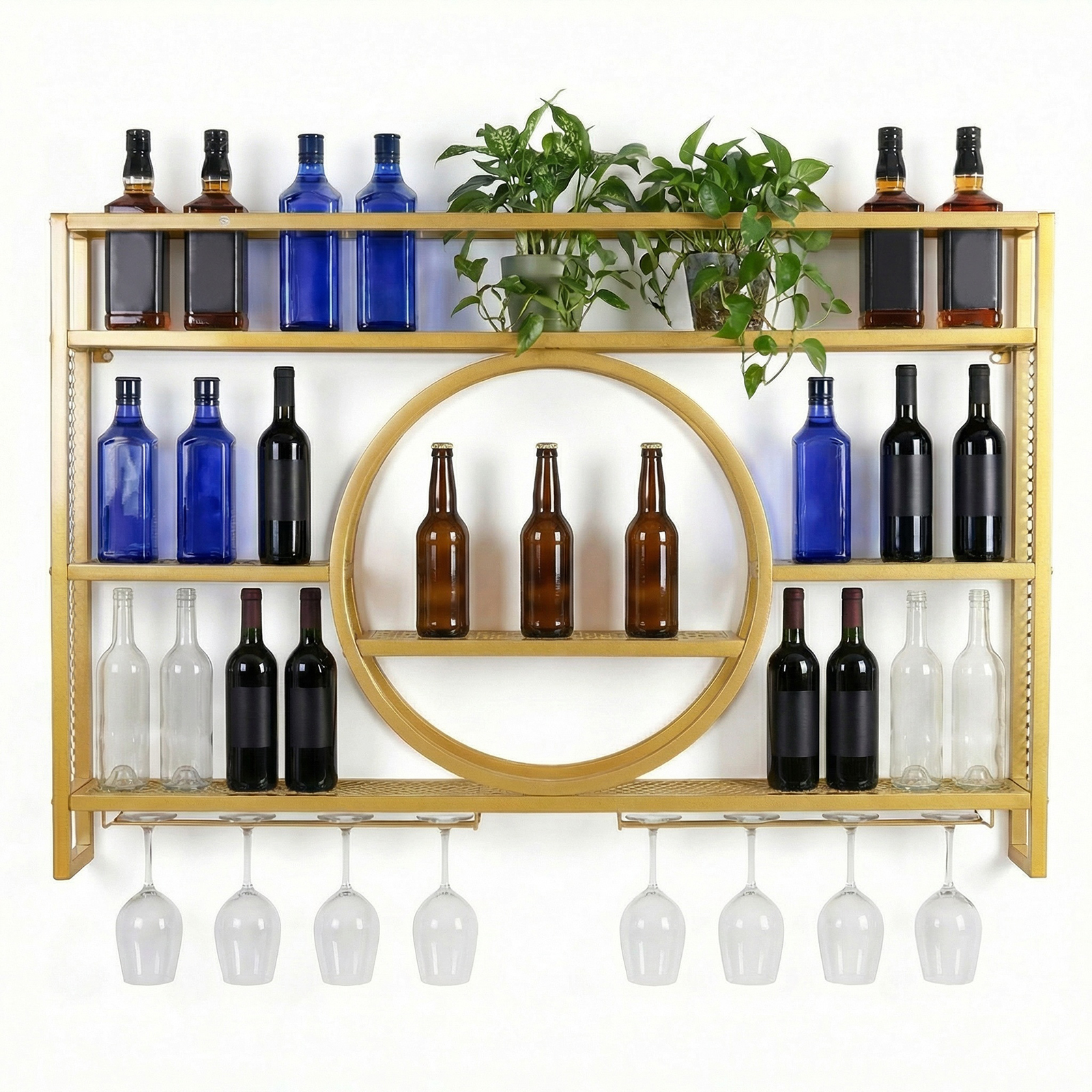 Wine Rack Wall Mount - Wine Glass Rack Floating Bar Shelves