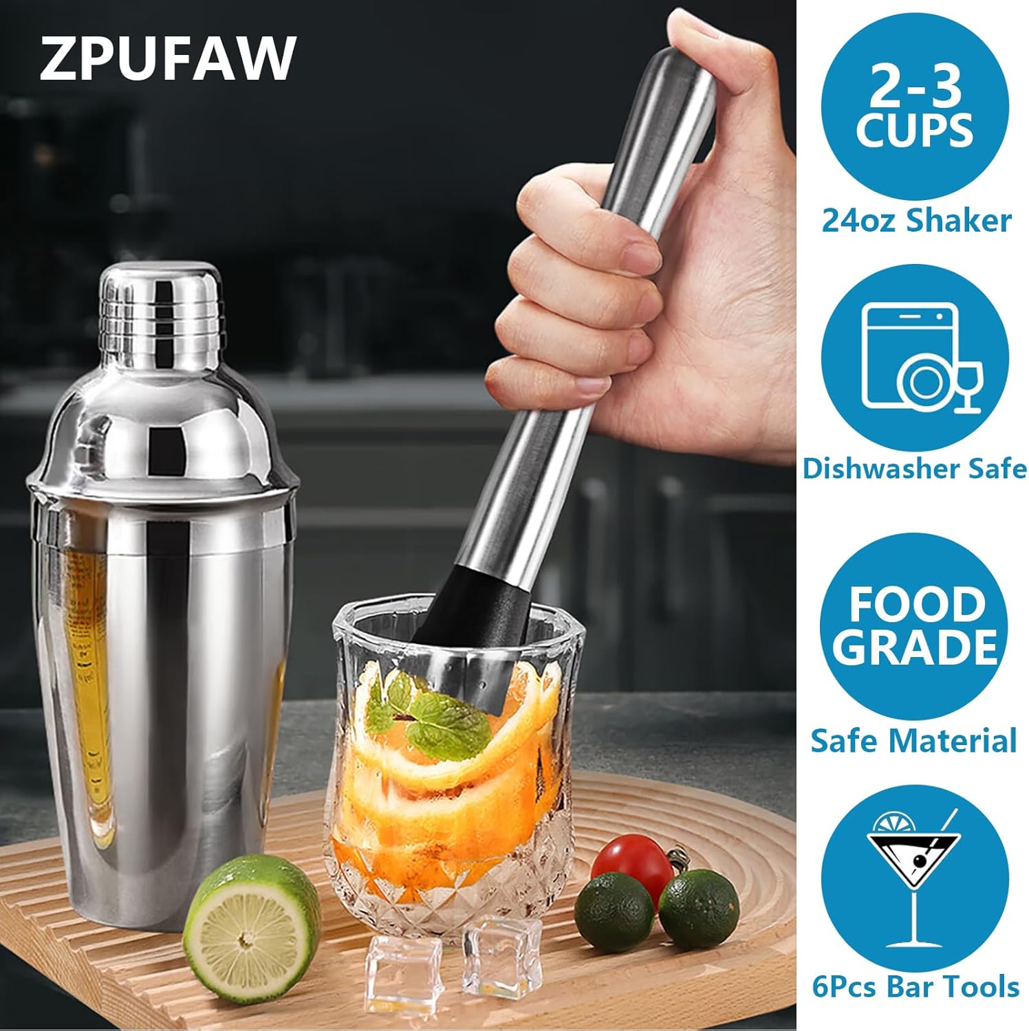6-Piece Cocktail Shaker Set 24 – Muddler Cocktail Bar Bewertung und Preis