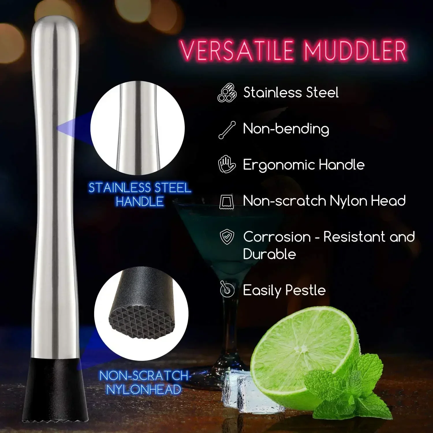 Stainless Steel Cocktail Muddl – Muddler Cocktail Bar Bewertung und Preis